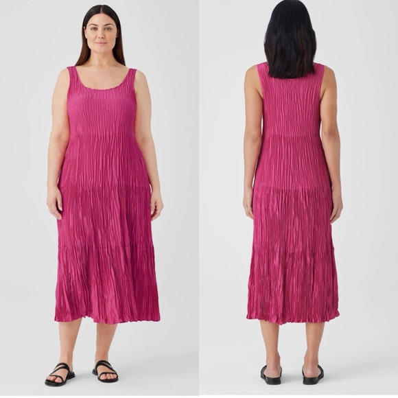 Eileen Fisher Dresses & Skirts - $378 NWT Eileen Fisher 3X Crushed Silk Tiered Dress Geranium Pink Sleeveless